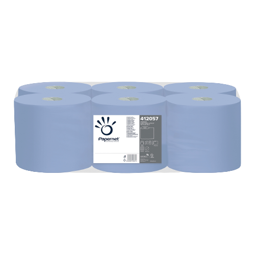 Ręcznik papierowy w roli systemowy Papermet makulaturowy 2 warstowy, niebieski rolka 140 mb