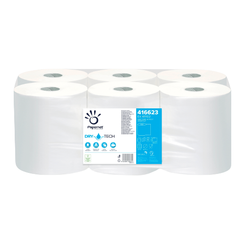 Ręcznik papierowy w roli systemowy Papermet Drytech 2 warstowy celulozowy biały rolka 100 mb